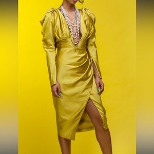 ASOS Yellow Satin Long Sleeve Dress